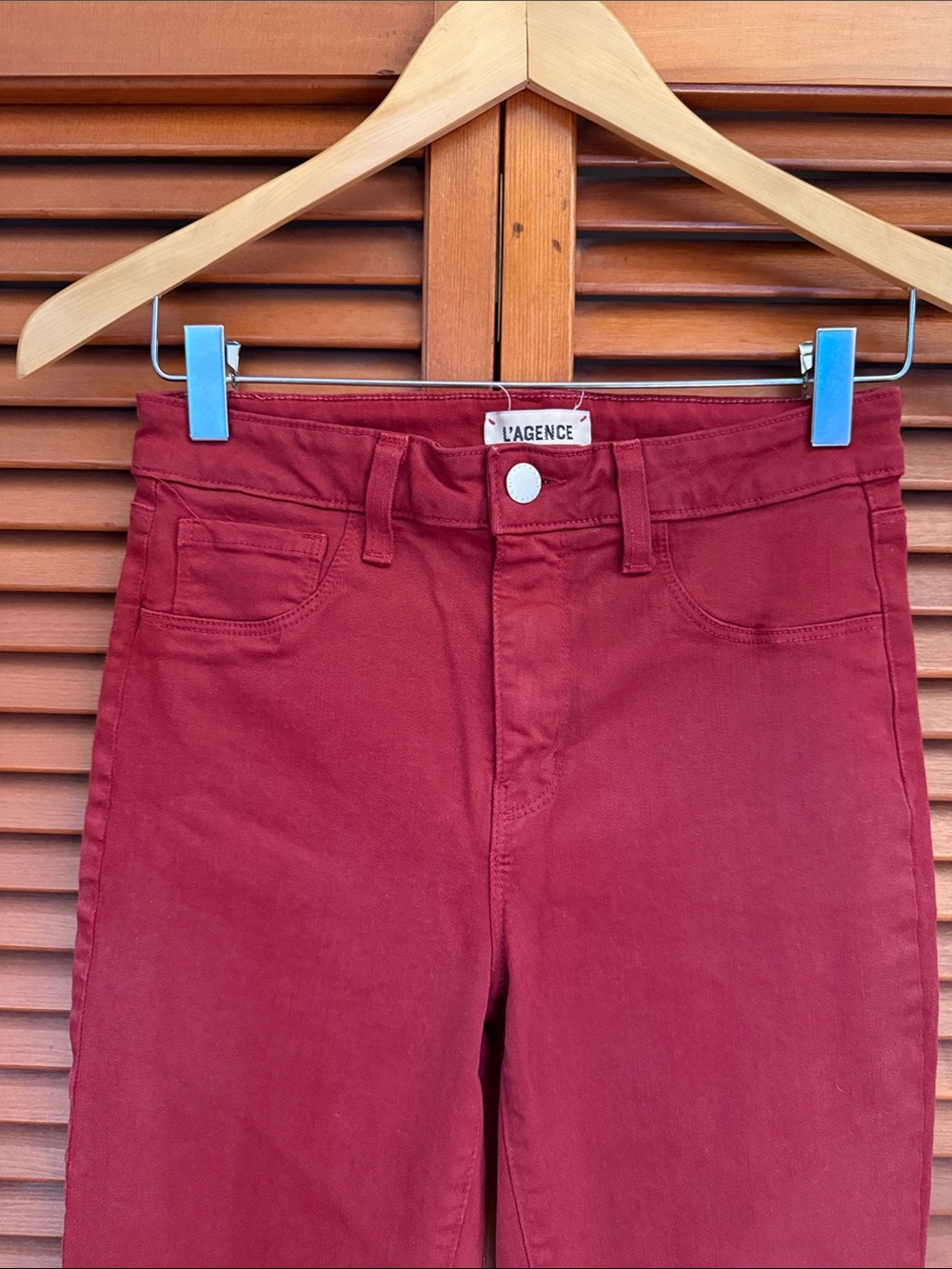 L'AGENCE Women's Deep Red High-Rise Coated Skinny Jeans - 27 Made in USA 🇺🇸